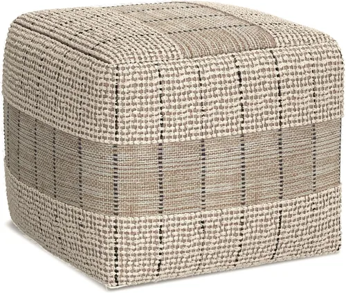 Miniatura 5 de SIMPLIHOME Elmer Puf cuadrado – 18 pulgadas de ancho tejido a mano yute y algodón otomano en color natural y gris, reposapiés contemporáneo