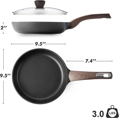 Miniatura 9 de SENSARTE Sartén Antiadherente con Tapa de 9.5 Pulgadas, Sartén para Tortillas sin Pegamento, Cocina Saludable, Sartén de Chef con Cubierta, Libre