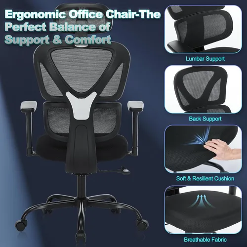 Miniatura 5 de MALOL Silla de oficina ergonómica con reposacabezas ajustables y reposabrazos 3D, silla de escritorio de malla de respaldo alto con soporte lumbar