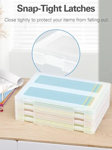 Miniatura 3 de Paquete de 4 cajas organizadoras de papel de plástico A4, almacenamiento de álbumes de recortes para papeles de cartas de 8.5 x 11 pulgadas, soporte