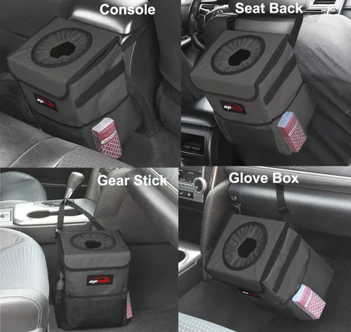 Miniatura 3 de EPAuto Bote de basura impermeable para automóvil con tapa y bolsillos de almacenamiento, 2.5 galones, a prueba de fugas, gris oscuro