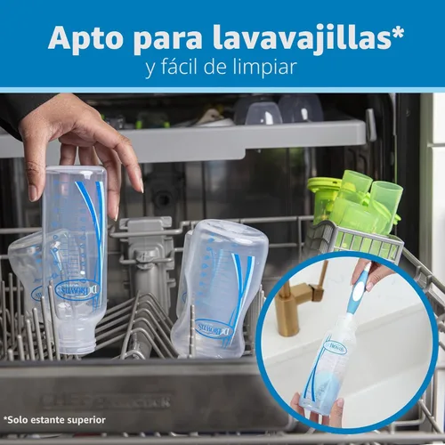 Miniatura 9 de Dr. Brown's Natural Flow Anti-Colic Options+ Biberón de cuello estrecho, Azul Natural, 8 onzas/250 mL, con tetinas de flujo lento Nivel 1, 0m+