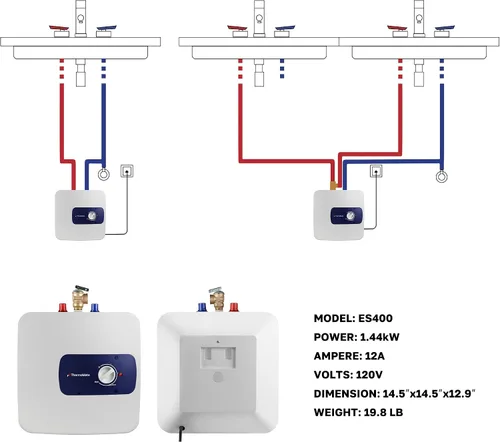 Miniatura 7 de ThermoMate Calentador de agua eléctrico con mini tanque, 4 galones, pequeño calentador de agua para debajo del fregadero, para punto de uso, agua