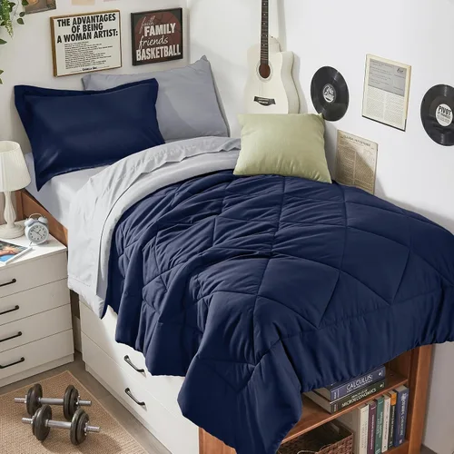 Miniatura 90 de HEVUMYI - Juego de edredón King de 7 piezas para todas las estaciones, cama en una bolsa, ultra suave, juego de cama con edredón, sábana plana, Azul