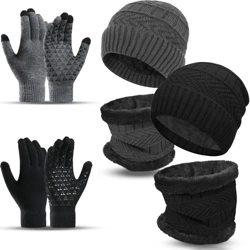 Paquete de 5 guantes de gorro, bufanda para mujeres y hombres, incluye gorros, bufanda de vellón, guantes de punto, calentador de cara de esquí y