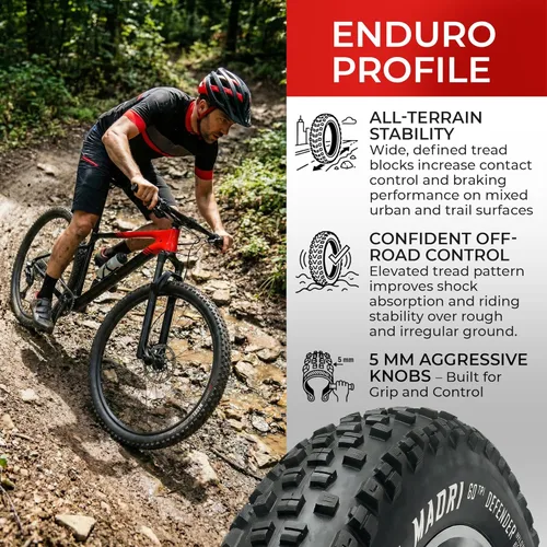 Miniatura 4 de Fincci Maori - Neumático de bicicleta plegable de 29 x 2.25 pulgadas 57-622 60 TPI con protección de nailon para bicicleta híbrida de montaña enduro