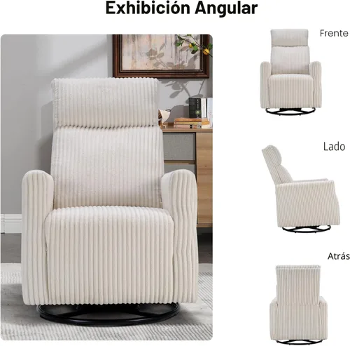 Miniatura 8 de CANMOV Silla mecedora giratoria para guardería, silla giratoria con respaldo alto y brazos, silla deslizante de pana para sala de estar, dormitorio