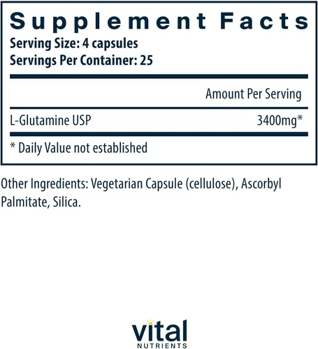 Miniatura 2 de Vital Nutrients Glutamina - 3400 mg de L-Glutamina - Función saludable del tracto gastrointestinal - Gluten, lácteos, sin soja - Sin OMG - 90
