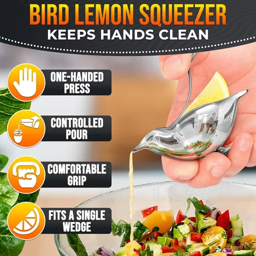Miniatura 4 de Exprimidor de Limón Bird con Boca de Vaciado - Exprimidor Cítrico Manual Prensa de Frutas de Mano para Limones y Limas De Acero Inoxidable