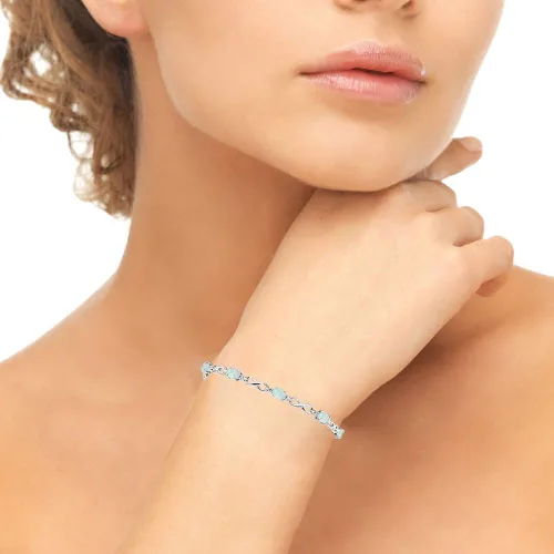 Miniatura 3 de Pulsera de plata de ley auténtica, creada o simulada, con piedras preciosas ovaladas, delicadas, infinitas, para mujeres y niñas