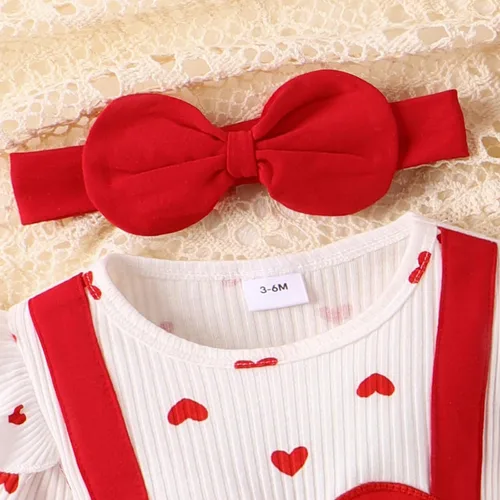 Miniatura 3 de VISGOGO Mameluco para el día de San Valentín para niña pequeña, con volantes, manga larga, estampado de corazón, con diadema