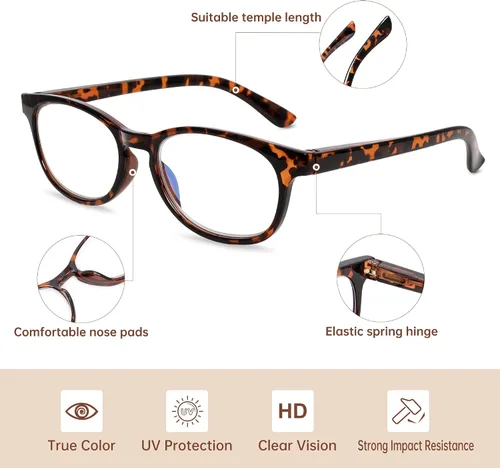 Miniatura 3 de EYEGUARD - Gafas de lectura azul de 4 unidades, diseño de lectores de resorte de moda para mujeres, gafas de computadora Lente de lectura de luz