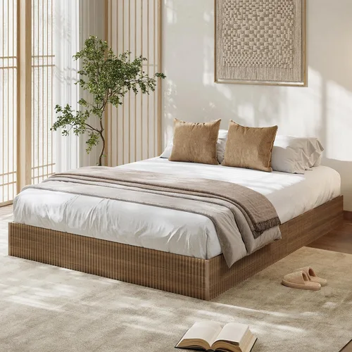 Miniatura 16 de Garvee Base de cama individual, plataforma de madera con diseño estriado, marco de cama de perfil bajo, base de cama minimalista sin ruido, fácil