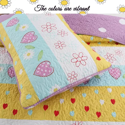 Miniatura 2 de Cozy Line Home Fashions Playful Girl Fun Heart Floral Kids Juego de ropa de cama de 2 piezas multicolor morado, rosa, amarillo, azul, poliéster a