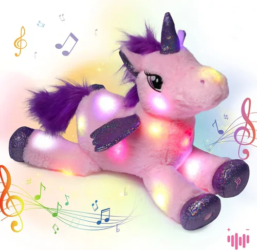 Miniatura 10 de Hopearl Unicornio de peluche con luces LED, flexible, con luces de noche que brillan en la oscuridad, para festival, cumpleaños, niños pequeños