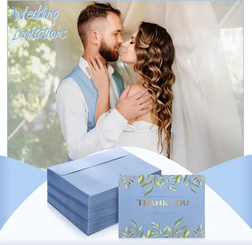 Miniatura 3 de Ctosree 200 sobres de invitación color azul polvoriento, 120 GSM, tamaño A7, pesados, para tarjetas de felicitación, boda, cumpleaños Azul