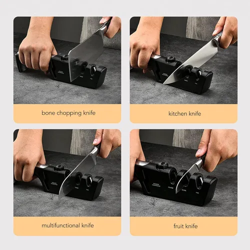 Miniatura 6 de Afilador de cuchillos de diamante, herramienta de afilado de cuchillos de 3 etapas, herramienta de molienda manual Kinfe con mango ergonómico, Negro