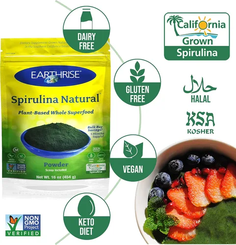 Miniatura 4 de Earthrise Spirulina Polvo natural de 16 onzas, espirulina natural premium de California, vegano, sin gluten, apto para ceto, sin OMG, súper alimento