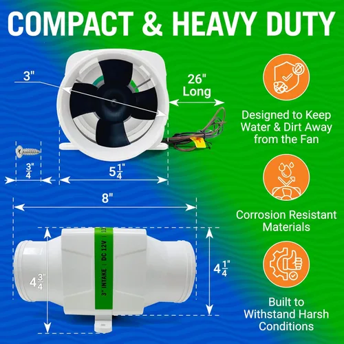 Miniatura 4 de Better Boat Boat Blower Fan 12V for Engine Compartment, Bilge, Galley and Head, Marine Grade Inline Duct Fan, Available in 3 or 4 Inch
