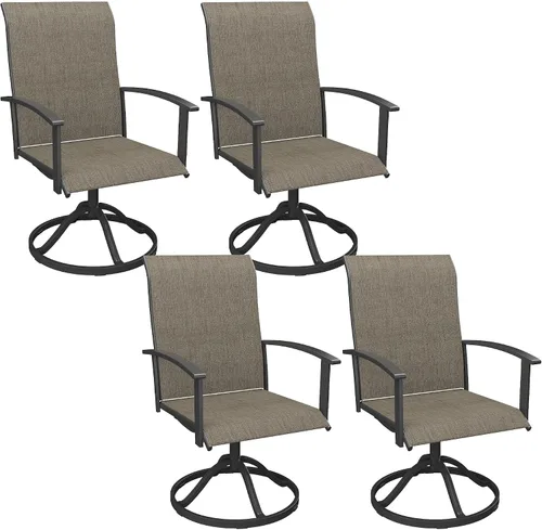 Miniatura 39 de VICLLAX Juego de 2 sillas de comedor giratorias para patio, sillas de exterior de tela de malla de textileno acolchada con reposabrazos para porche