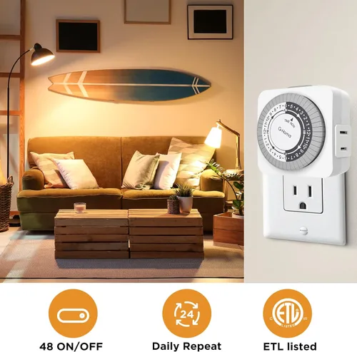 Miniatura 5 de G-Homa Temporizadores para Tomas Eléctricas, Temporizador Mecánico Enchufable para Interiores de 24 Horas, Intervalos de 30 Minutos, Ciclo Diario