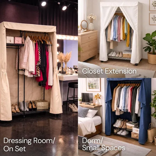 Miniatura 7 de Formosa Covers Funda portátil para estante de ropa, protege tu ropa del polvo, mantiene tu habitación organizada en beige caqui (solo funda)