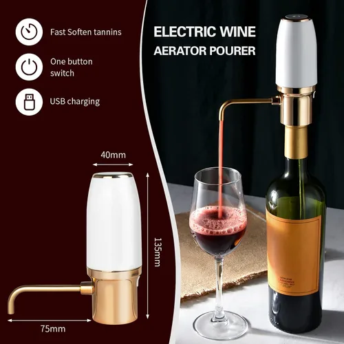 Miniatura 4 de Aireador de vino eléctrico, accesorios de vino aireación para entusiastas principiantes, boquilla de aireador de vino, regalos de vino, dispensador