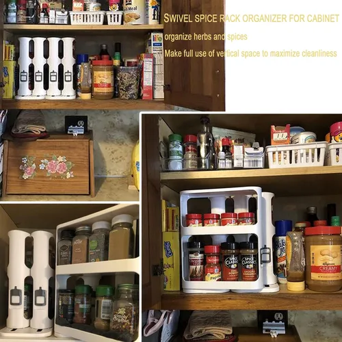 Miniatura 5 de Organizador giratorio para especias, dos estantes giratorios de 2 niveles para cocina, estante multifunción para almacenamiento de tarros
