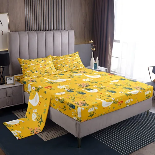 Miniatura 20 de Erosebridal Juego de sábanas para niños y niñas, diseño de pato amarillo, diseño de patos de dibujos animados, juego de ropa de cama de granja