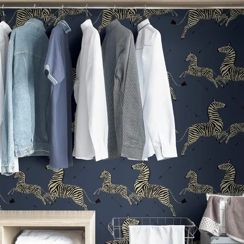 Miniatura 4 de Scalamandre SCS3870 Denim Zebra Safari - Papel tapiz autoadhesivo, color azul