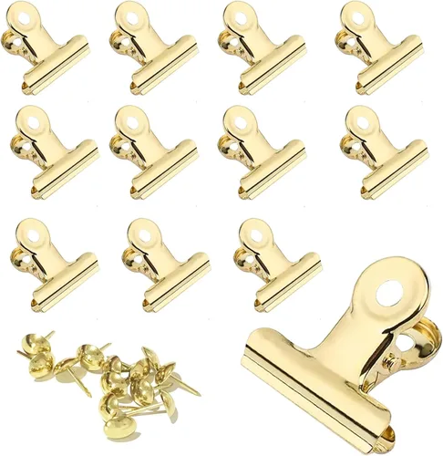 Miniatura 21 de YUCHIYA Paquete de 10 Clips Bulldog con Chinchetas para Tablero de Corcho, Clips de Metal para Manualidades, Clips Aglutinadores de Metal para Cobre