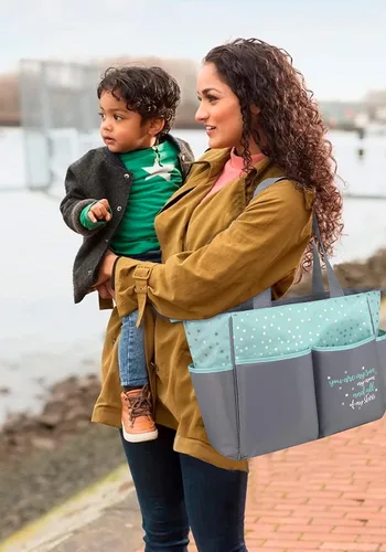 Miniatura 2 de Baby Essentials Juego de 5 bolsas para pañales con sol, luna y estrellas, bolsillo para toallitas, bolsa para pañales sucios, cambiador Gris/ agua