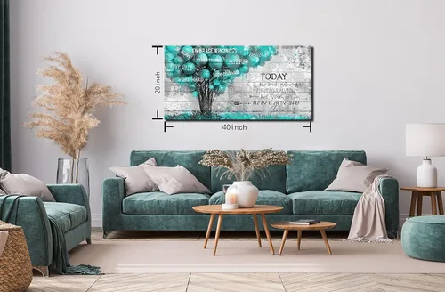 Miniatura 7 de Decoración de Pared Verde Azulado para Oficina - Citas Inspiradoras Arte de Pared de Árbol - Arte de Pared en Lienzo Grande Decoración Verde Azulado