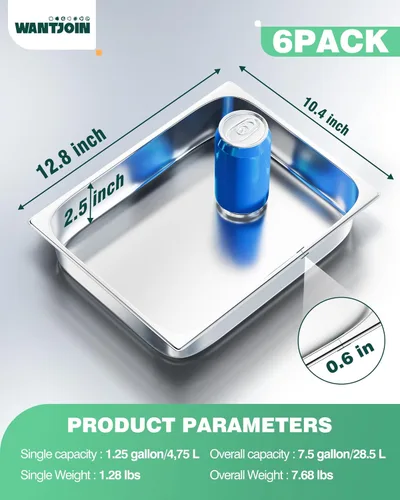 Miniatura 7 de WantJoin Sartenes de mesa de vapor para hotel, tamaño medio de 2.5 pulgadas de profundidad, paquete de 6, juego de bandejas de metal de acero