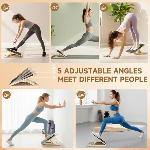 Miniatura 2 de Tabla inclinada ajustable para estiramiento de pantorrillas, tabla inclinada de madera portátil para ejercicios de equilibrio, cinco ángulos