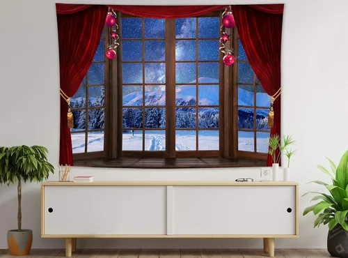 Miniatura 18 de HVEST Tapiz navideño de invierno para colgar en la pared, muñeco de nieve divertido con sombrero azul y tapices de regalo de Navidad, tapiz de pino