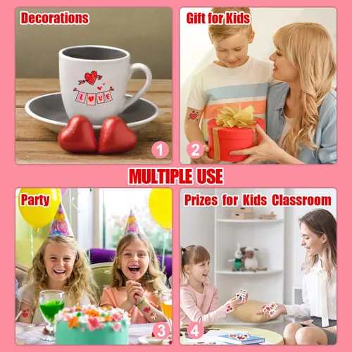 Miniatura 5 de Partywind 204 estilos de purpurina para el día de San Valentín, tatuajes temporales para niños, suministros de fiesta de San Valentín, regalos