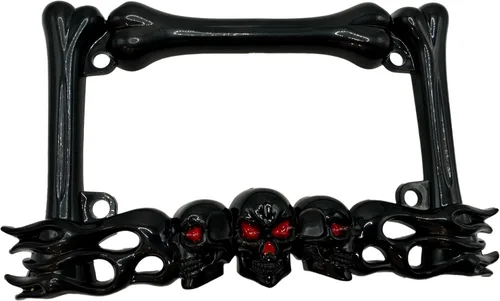 Miniatura 5 de Marco de matrícula de motocicleta de calavera resistente, se adapta a placas estándar de 7 x 4 pulgadas, compatible con Cruiser, Dual
