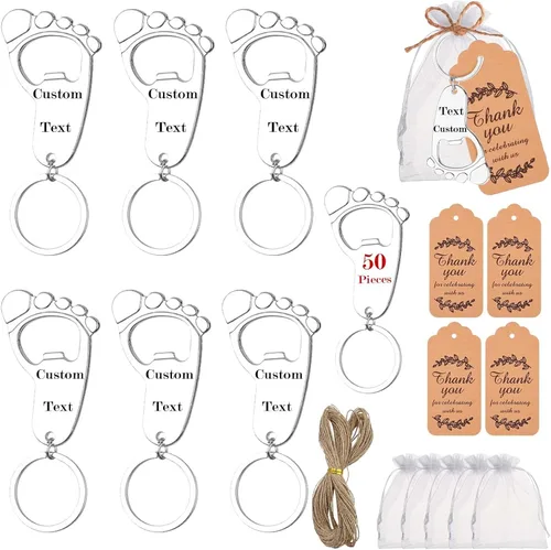 Miniatura 10 de 50 piezas personalizadas para baby shower, abrebotellas, llaveros de huellas, recuerdos de baby shower, regalos de devolución para invitados, vienen
