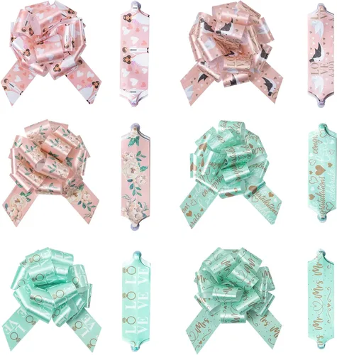 Miniatura 9 de LeZakaa 12 lazos con cinta, lazos de regalo azules con diseño de elefante, nube, estampado de pies, perfectos para bebé niño Floral