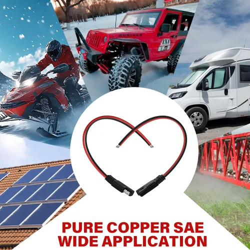 Miniatura 6 de Paquete de 8 Cables de Extensión SAE de Calibre 14 de 1 Pie Cobre Puro Conector SAE 14AWG 2 Pines Enchufe Individual Conector Rápido para Panel