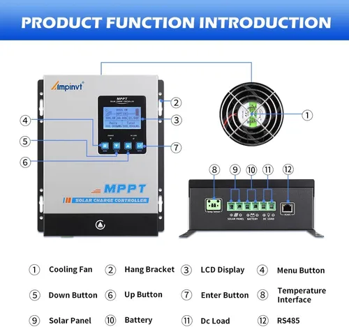 Miniatura 3 de Controlador de carga solar MPPT de 60 amperios, regulador de panel de batería solar automático de 12 V, 24 V, 36 V 48 V, entrada máxima de 150 V PV