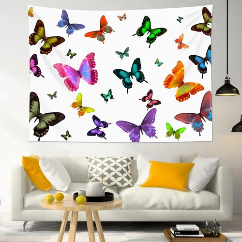 Miniatura 17 de LB Tapiz de mariposa colorido para colgar en la pared, diseño de mariposas de insectos sobre fondo negro, tapiz hippie de fantasía para dormitorio
