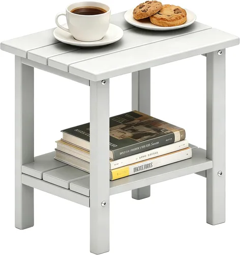 Miniatura 10 de OTSUN - Mesa auxiliar de exterior resistente a la intemperie, mesas pequeñas de patio de 2 niveles para exterior o interior, mesa pequeña