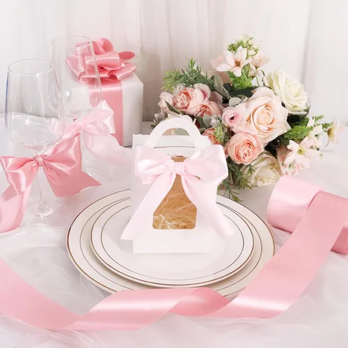 Miniatura 5 de TONIFUL - Cinta de satén de oro rosa de 2 pulgadas x 25 yardas de ancho, rollo de cinta de satén sólida para manualidades, cinta para silla
