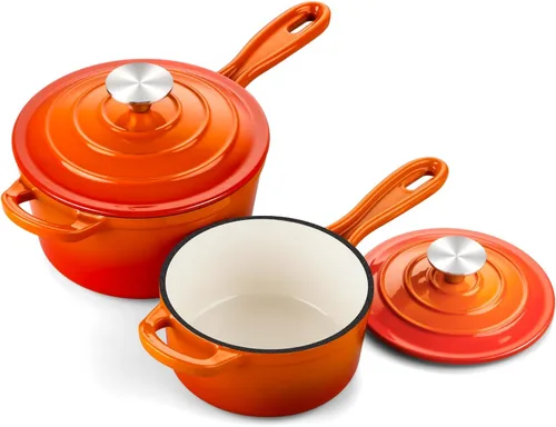 Miniatura 20 de Onader Sartén de hierro fundido esmaltado, cacerola pequeña de 1 cuarto de galón con tapa, olla de hierro fundido, horno holandés esmaltado, Blanco