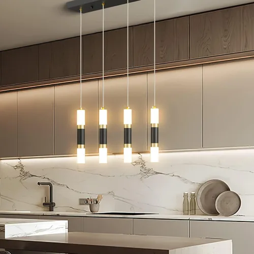 Miniatura 7 de Lámpara colgante moderna de 4 luces para isla de cocina, regulable, LED, negro, mini luces colgantes, comedor, cocina, color negro y dorado