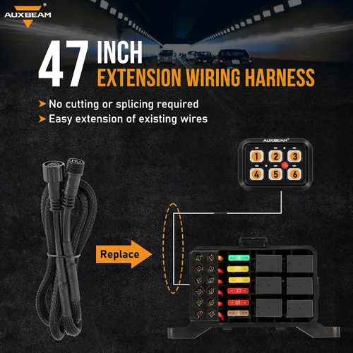 Miniatura 2 de Auxbeam Arnés de cableado de extensión para panel de interruptores de 6 vías BC60, GC60, línea de cable extendida del controlador de interruptores