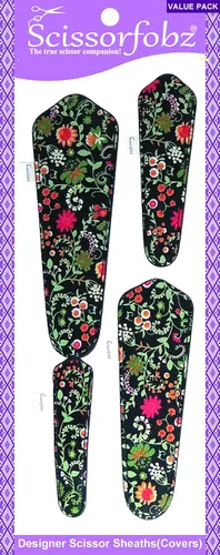 Miniatura 27 de Fundas protectoras para tijeras de diseñador, 4 unidades, tamaño surtido, diseño floral victoriano azul #4-304 Jardín floral victoriano azul