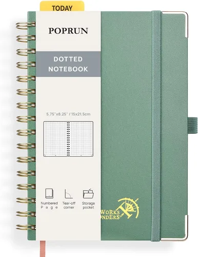 Miniatura 13 de POPRUN - Cuaderno de notas con espiral y puntos, diario A5 de 5.75" x 8.25", papel grueso de 120 gsm, 141 páginas numeradas, tapa dura para hombres